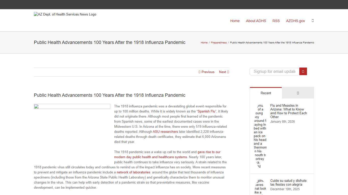 Public Health Advancements 100 Years After the 1918 Influenza Pandemic – AZ Dept. of Health Services News