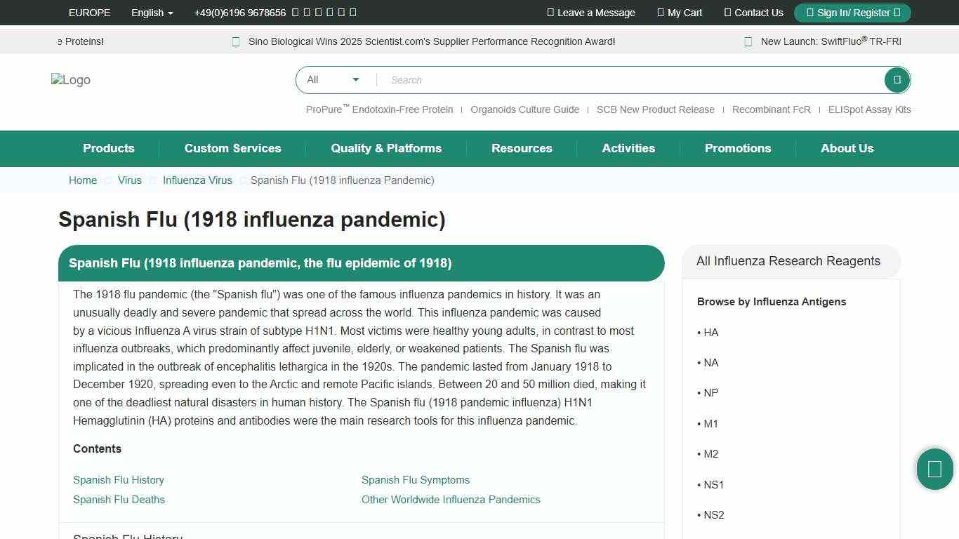 Spanish Flu (1918 influenza pandemic) Sino Biological