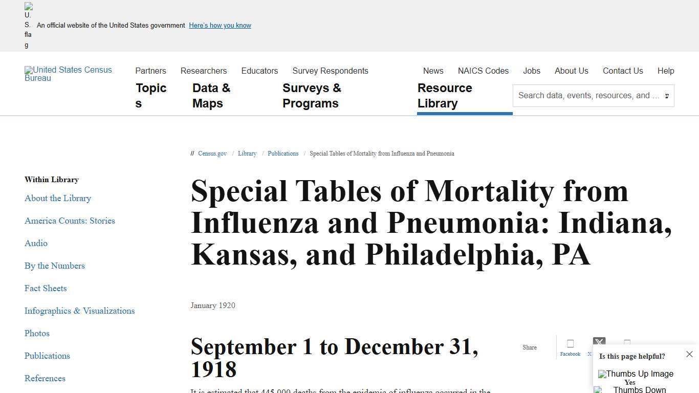 Special Tables of Mortality from Influenza and Pneumonia