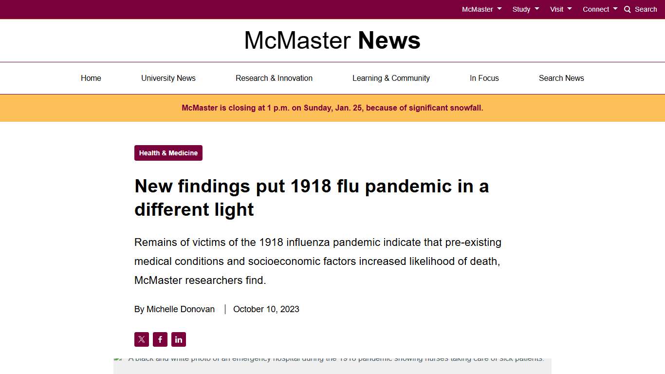 New findings put 1918 flu pandemic in a different light - McMaster News